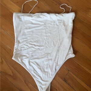 White Ribbed Strapless Bodysuit